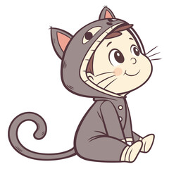 Vector art of cute baby in a cat costume sitting