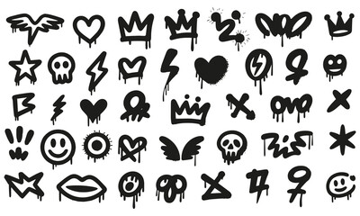 Graffiti Icon Silhouette Set  Urban Street Art Symbols and Spray Paint Vector Collection