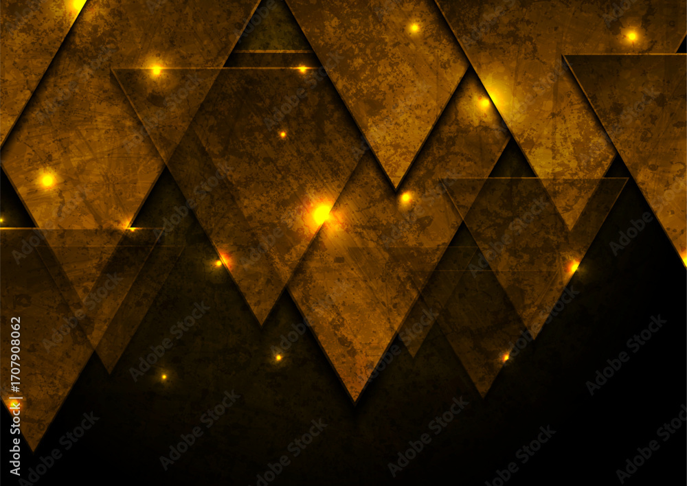 Poster grunge retro glowing tech background with geometric triangles. abstract vector graphic design