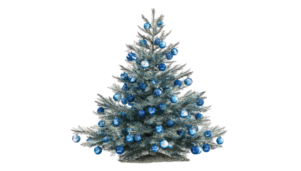 Silver Christmas tree with blue ornaments