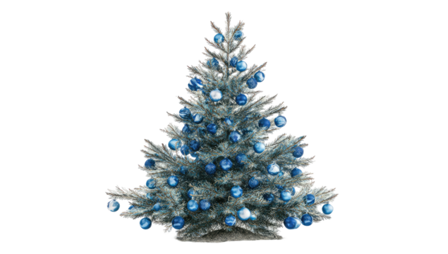 Silver Christmas tree with blue ornaments - Powered by Adobe