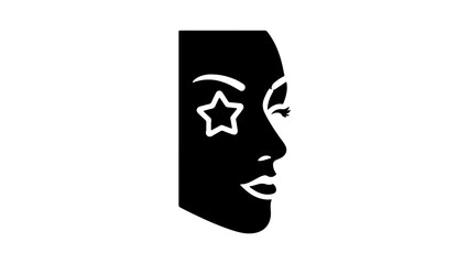 Woman's face profile with star eye with transparent background