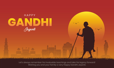 Happy Gandhi jayanti banner and greeting card. 2nd october celebrating birthday of Mahatma Gandhi background vector illustration