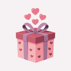 Pink Gift Box With Hearts And Purple Ribbon Releasing Pink Hearts present love