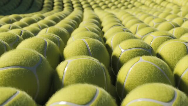 Many tennis balls covering surface, moving slowly. Media