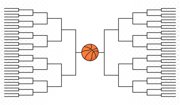 Basketball tournament bracket chart with court background, perfect for sports events, competition planning, and athletic promotional materials.
