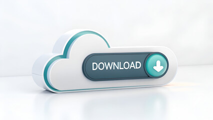 Modern cloud button with download icon and text for digital data transfer and online access
