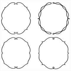 Fototapeta premium Whimsical Oval Wedding Frames – Hand-Drawn Vintage Black Line Set