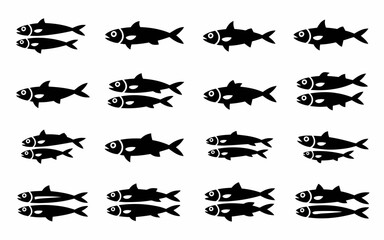 Vector art of silhouette of many fish in a pattern design
