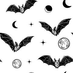 Bat, seamless pattern, hand drawn