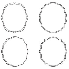 Whimsical Oval Wedding Frames – Hand-Drawn Vintage Black Line Set