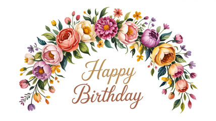 Romantic watercolor floral arch with pastel roses, peonies, dahlias, delphiniums