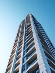 Obraz premium Photo of a modern white high-rise building against a bright, clear blue sky