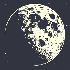 Vector art of detailed hand drawn moon with craters and stars, a celestial body in the night sky, evoking a sense of wonder and mystery, perfect for astronomy enthusiasts and space lovers alike © murad