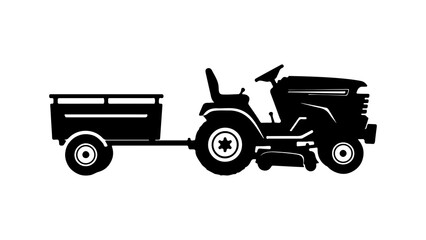 Lawn tractor with trailer with transparent background