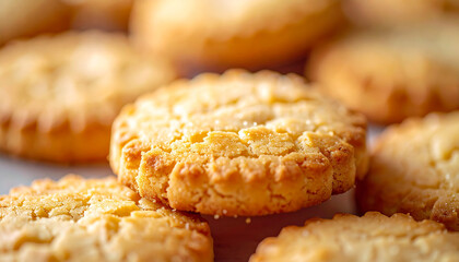 Golden buttery shortbread cookies. Tasty sweet food. Delicious dessert.