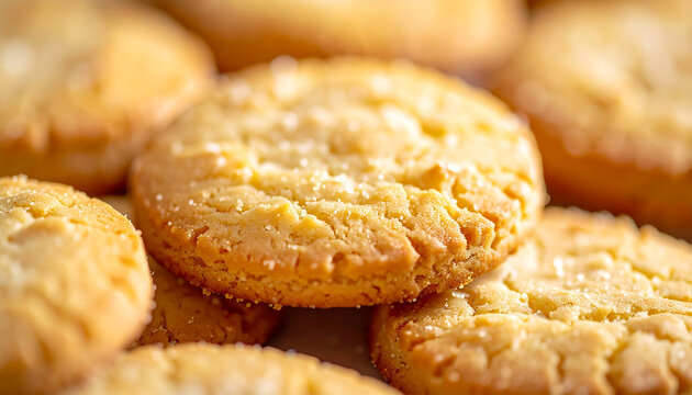 Golden buttery shortbread cookies. Tasty sweet food. Delicious dessert.