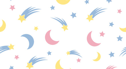 Pastel Moons Stars Shooting Stars Childish Pattern.