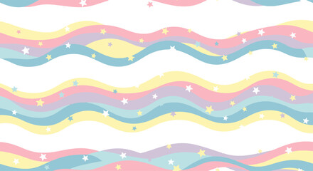 Abstract whimsical waves in soft pastel rainbow colors.