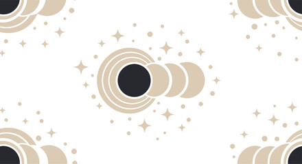 Stylized geometric black hole with concentric rings illustration.