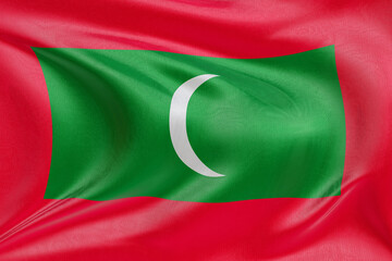 Dynamic rippling fabric of the Maldives flag, representing unity, heritage, and the essence of...