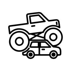 Monster truck crushing car with transparent background