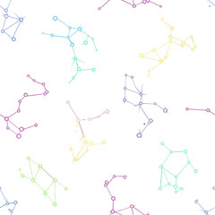 Colorful Hand Drawn Zodiac Constellations Seamless Pattern.