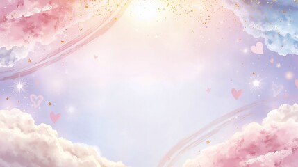 Dreamy Pastel Sky Background — Hearts, Clouds & Stars for Weddings, Baby Showers, Valentine’s, Nursery
