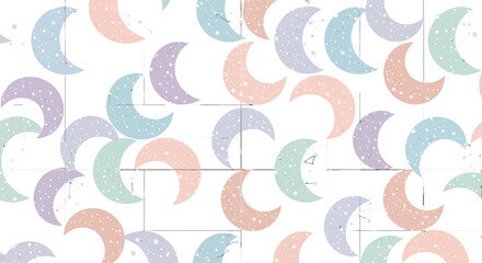 Gentle Pastel Colored Crescent Moons Pattern Art.