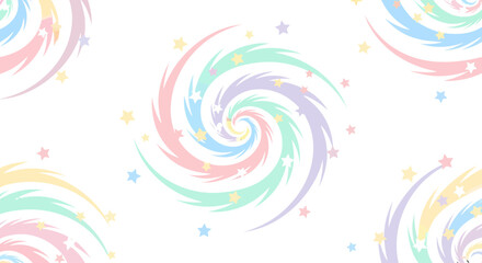 Whimsical Pastel Rainbow Spiral with Sparkling Stars.