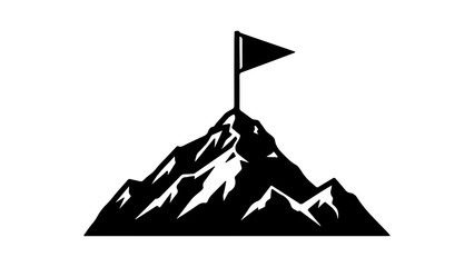 Mountain peak with flag with transparent background