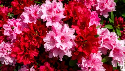 Vibrant Pink and Red Azalea Blooms in Full Sun