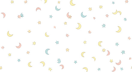 Cute Pastel Moons and Stars Seamless Pattern for Nursery Decor.