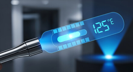 Digital thermometer displaying 125 degrees with a blue glow