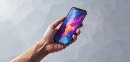 Stylized Hand Holding Phone  Polygon Art Smartphone and Hand on Transparent Background for Design Element