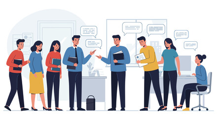 Facing staff reduction: vector illustration of employees with worried expression