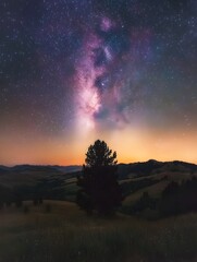 Fototapeta premium Photo of the Milky Way glowing brilliantly in a dark starry night sky