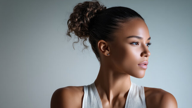 Elegant woman portrait beauty glow side view soft light studio