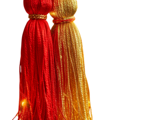 Festive Red and Green Tassel Fringe with Gold Accents, Holiday Theme, Transparent PNG