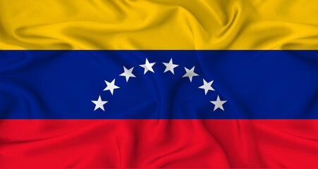 Realistic Venezuela flag waving. Close up of flag of Venezuela with cloth texture © IHERPHOTO