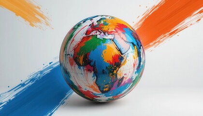 3D Render   Globe Covered in Bold, Abstract Paint Strokes in a Modern Art Style