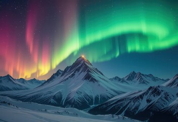Winter s Embrace  The Northern Lights Woven Through Snowy Mountain Landscapes   A Captivating Visual Symphony