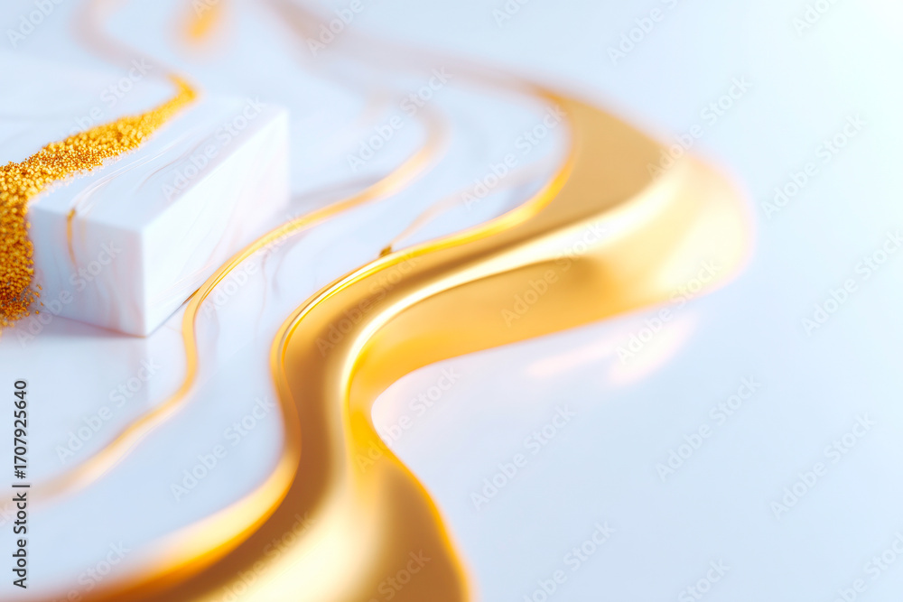 Poster a sophisticated abstract minimalist design with a beautiful pattern of thin gold lines on a clean wh