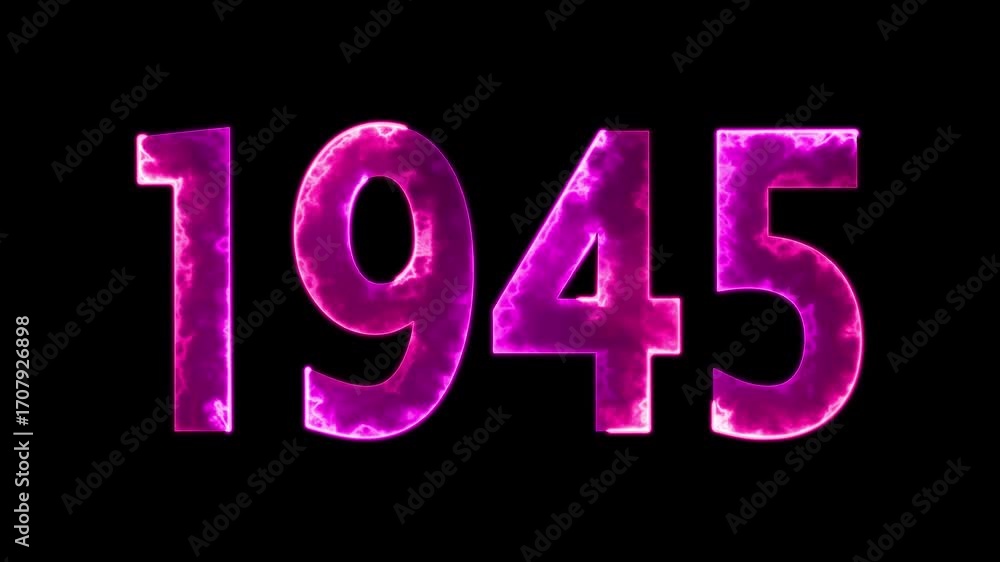 Poster 1945 neon line text animation. 1945 year text effect with neon glow. colorful 1945 typography effect