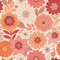 Seamless vintage floral pattern with pink roses and leaves, a decorative textile design