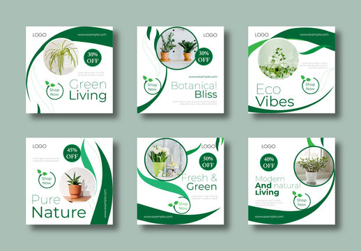 Eco-Friendly Green Living Botanical Tree Plants Social Media Template