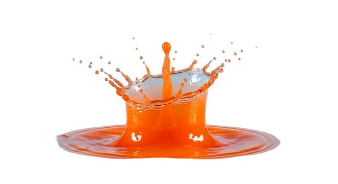 The vibrant burst of orange juice frozen in time capturing a fleeting moment of dynamic energy on transparent background