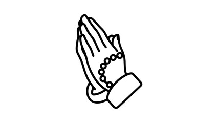Praying hands with rosary with transparent background