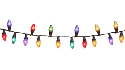 Colorful christmas lights isolated on transparent background.