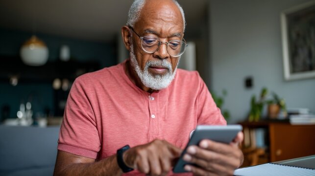 Old man looking at cell phone.